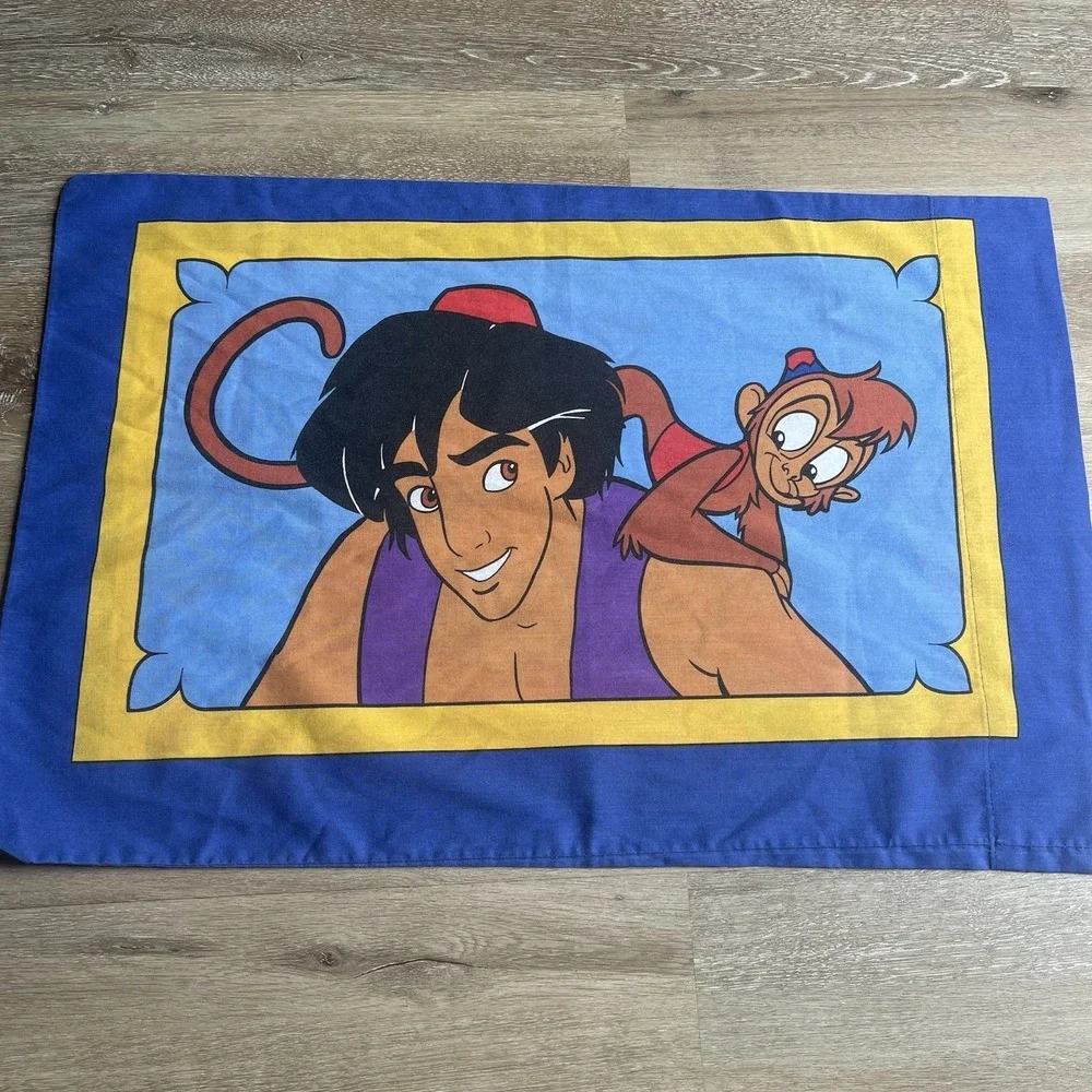 Vintage Aladdin Disney 3 Piece Twin Size Bed Set Fitted Flat Pillowcase 90's